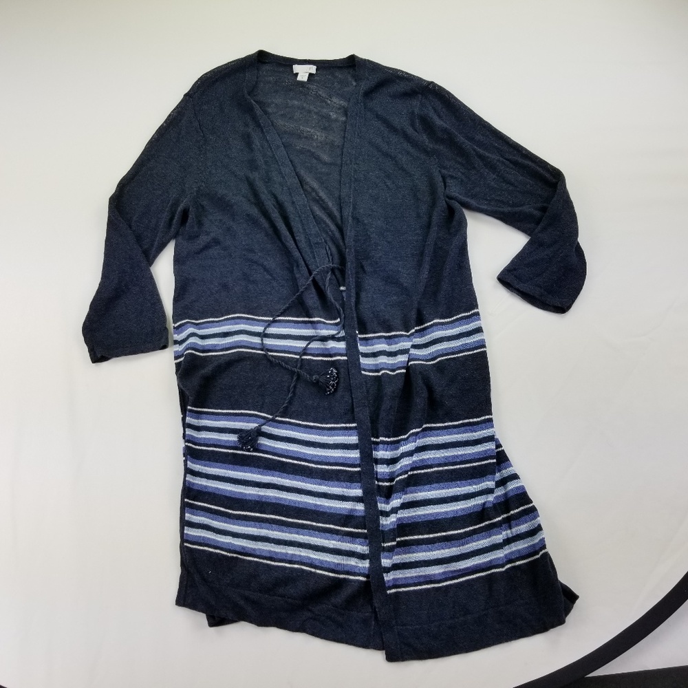 J Jill Medium Cardigan Duster Linen Blend Blue3005